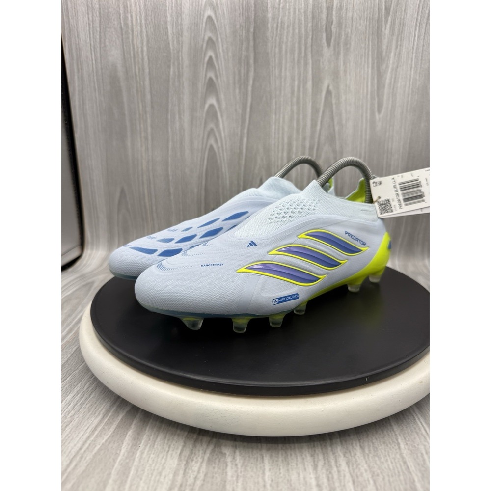 adidas Predator Elite Laceless AG Mens 7.5 Crystal Sky Blue Soccer Cleats JR7836